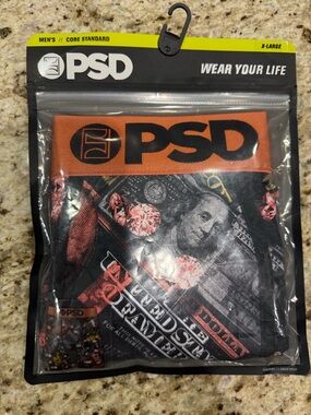 PSD Metallic Benjis Boxer Brief XL Money Print Black Orange Microfiber